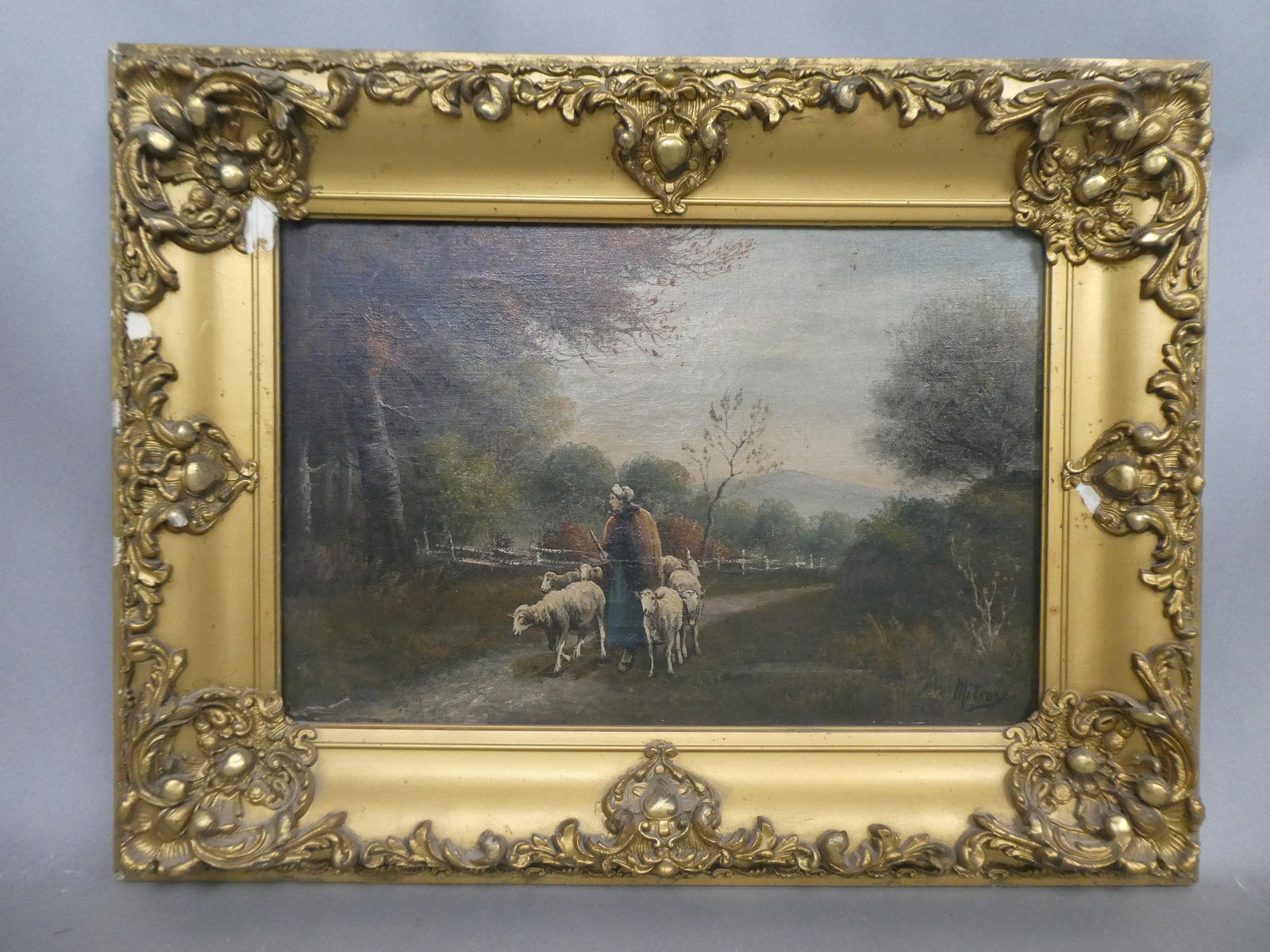 19th Century Andrew Millrose Woman Herding Sheep on Road Oil Painting LISTED ARTIST (1 of 16)