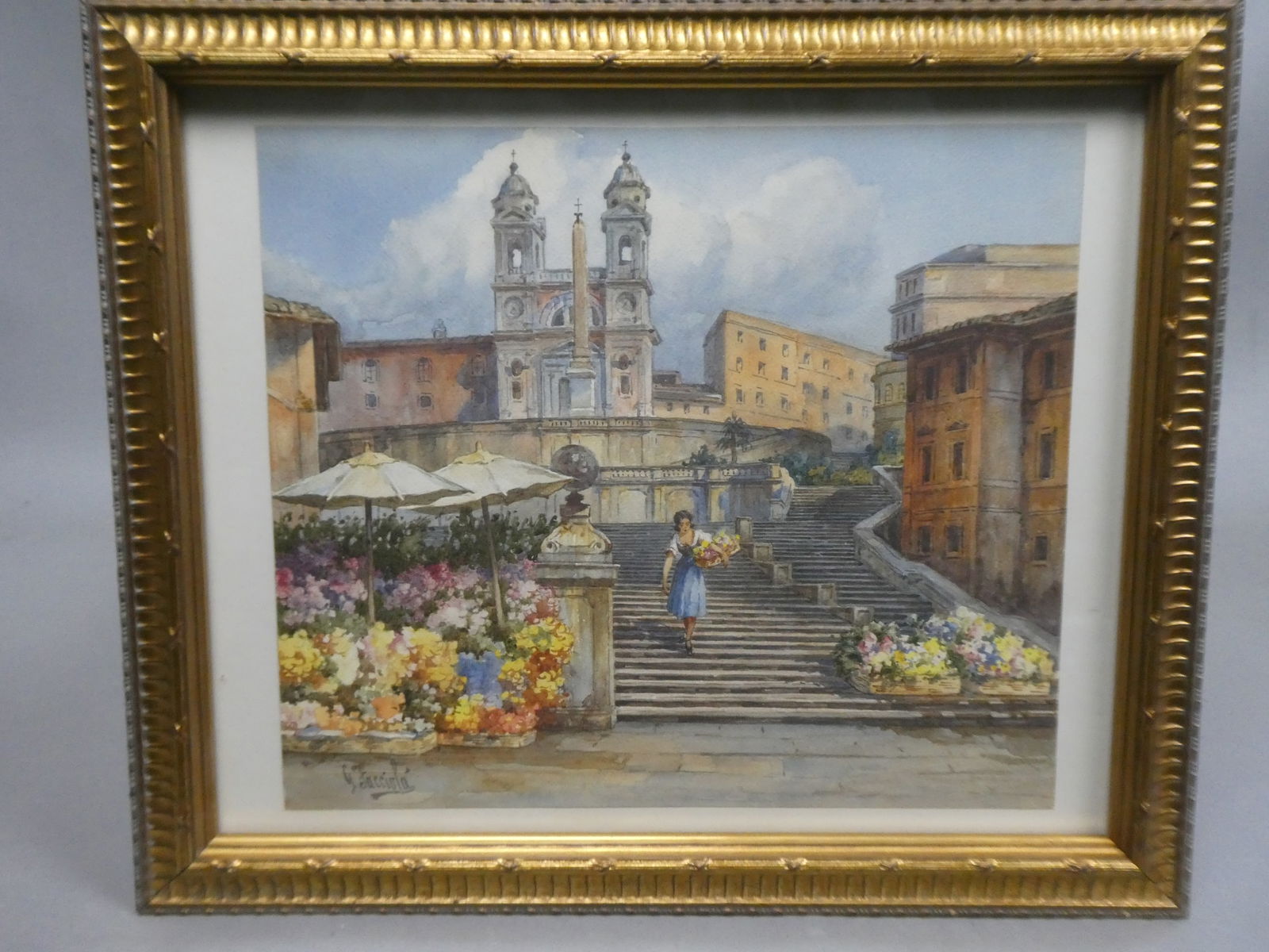 Gaetano Facciola Spanish Steps Rome Watercolor Painting LISTED ARTIST (1 of 15)