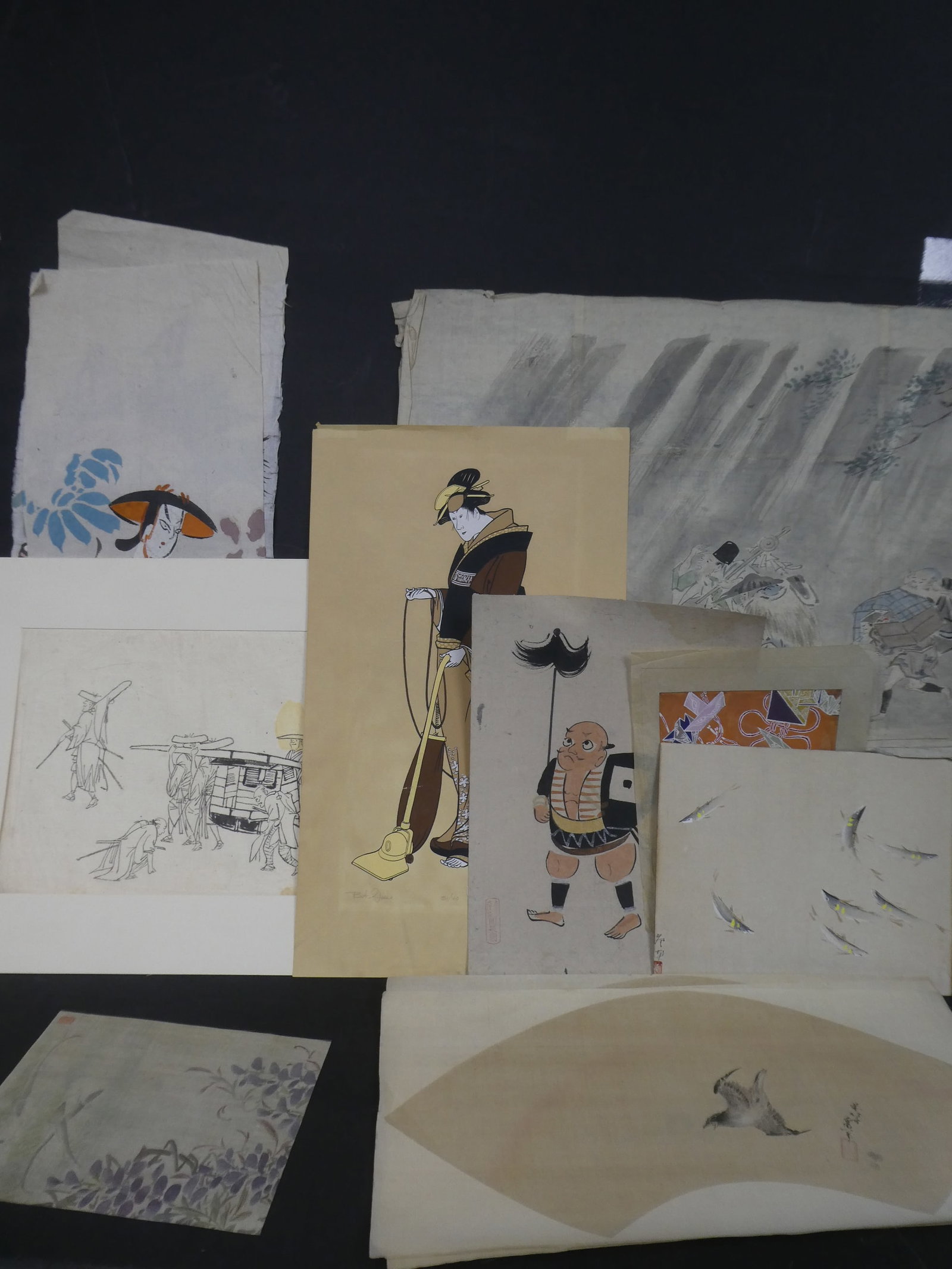 Lot of 14 Vintage Assorted Chinese & Japanese Paintings & Drawings: Lot of 14 Vintage Assorted Chinese & Japanese Paintings & Drawings. Unframed.. Condition:Normal wear with age Shipping:We offer in-house shipping. Item(s) will be packed after invoice is paid and ship