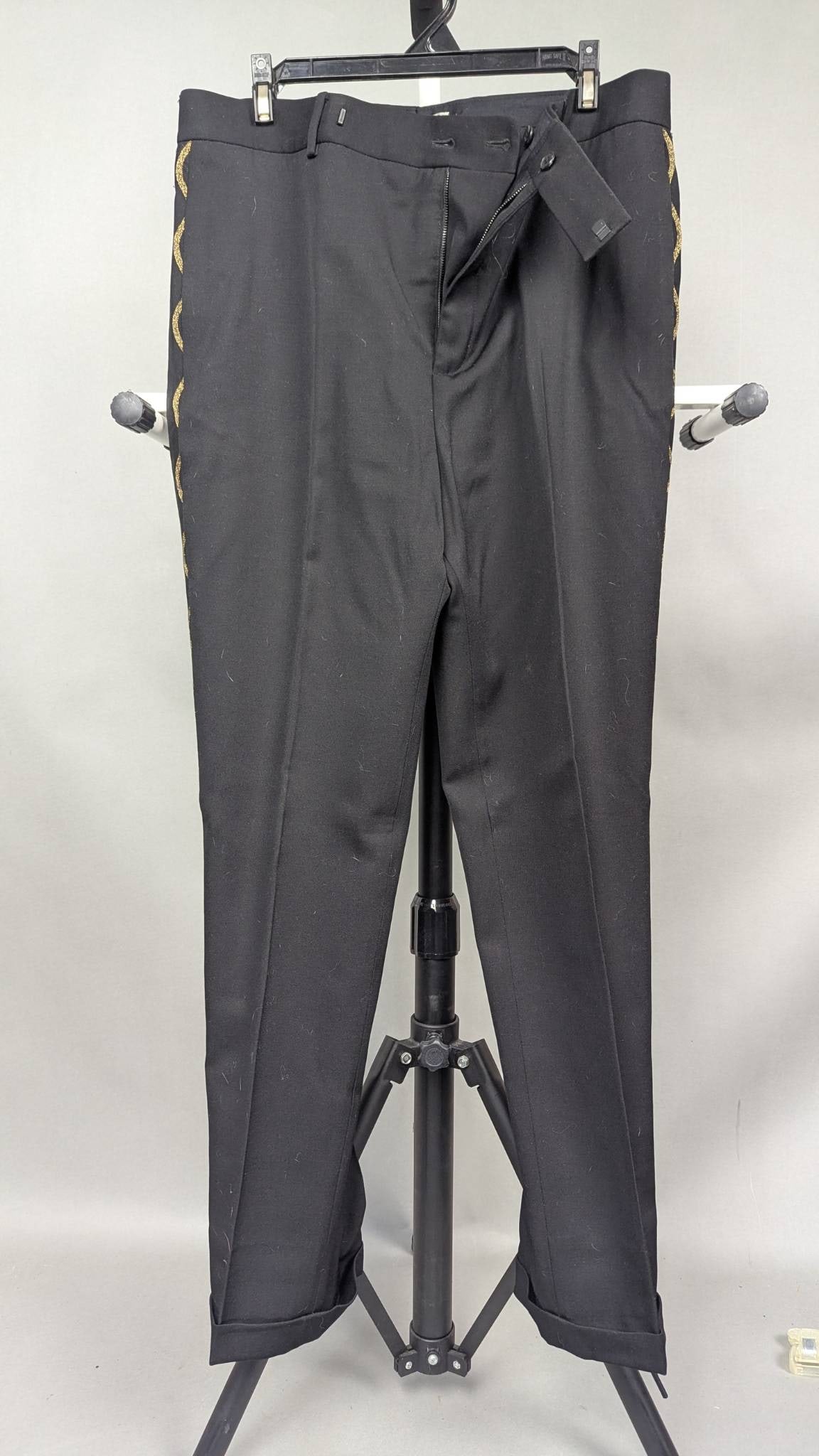 Saint Laurent Paris Black Wool Pants with Gold Detailing (1 of 7)