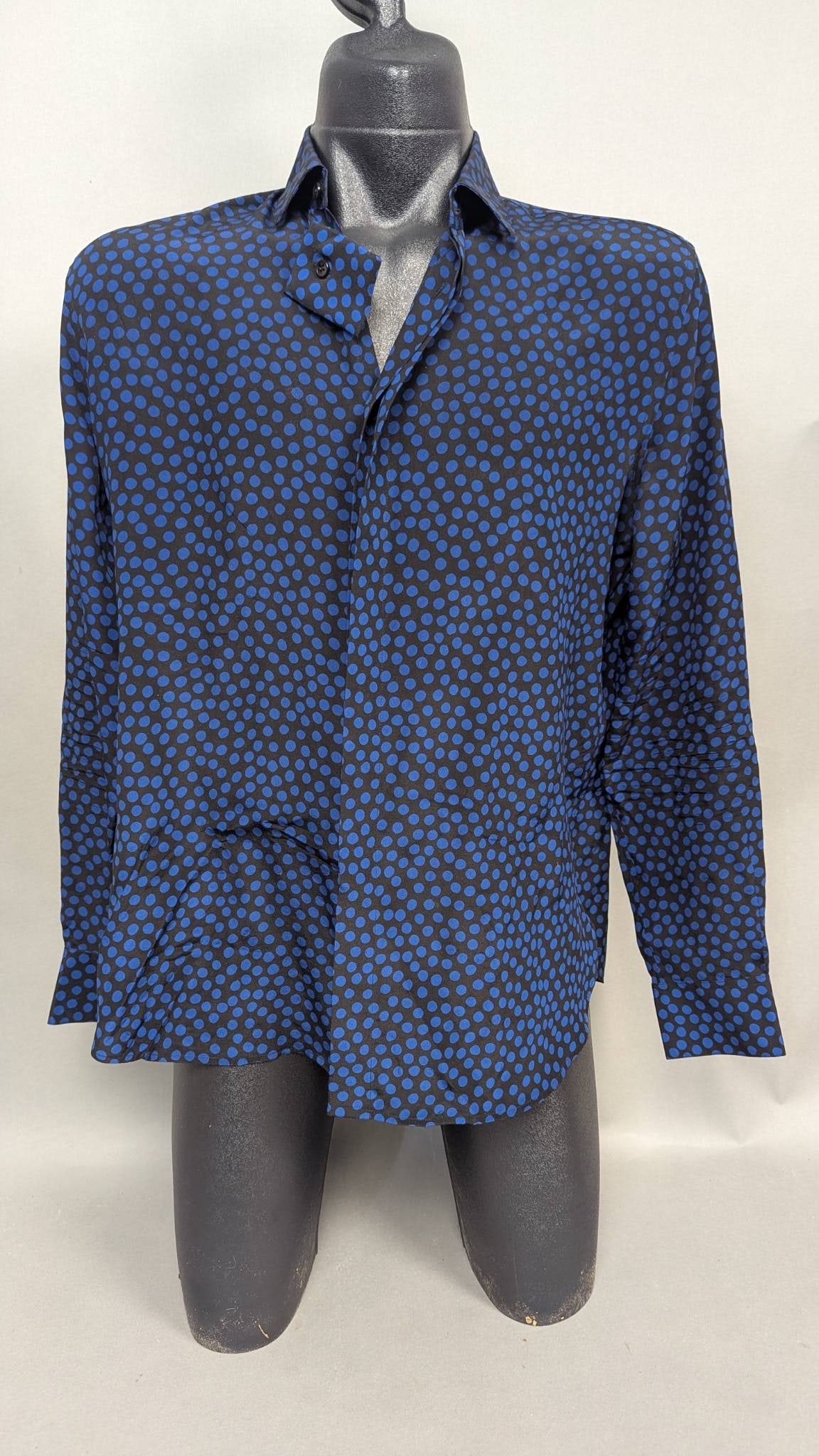 Saint Laurent Paris Blue Polka Dot Button-Up Shirt, Size 39/15.5 (1 of 7)