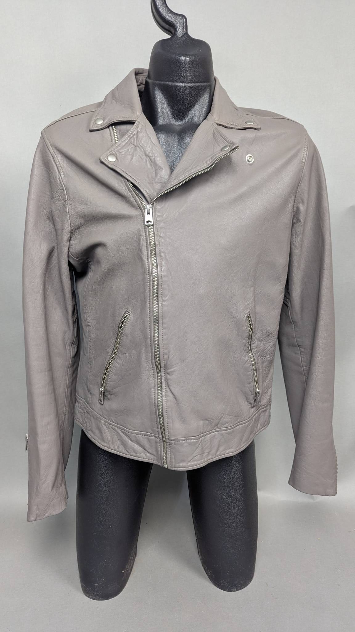 AllSaints Mens Large Light Gray Leather Jacket (1 of 10)