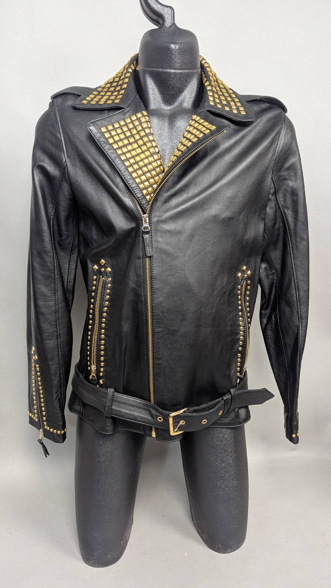 Ron Tomson Black Leather Jacket With Gold Stud Accents (1 of 9)
