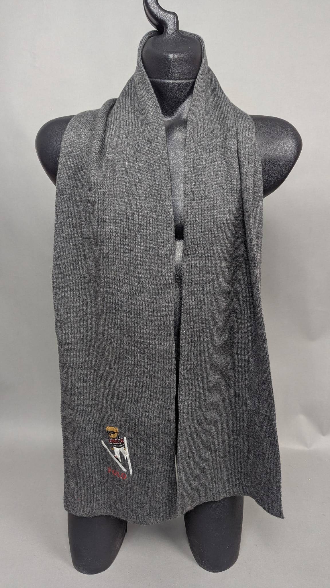 Polo Ralph Lauren Gray Scarf with Embroidered Bear Motif (1 of 4)