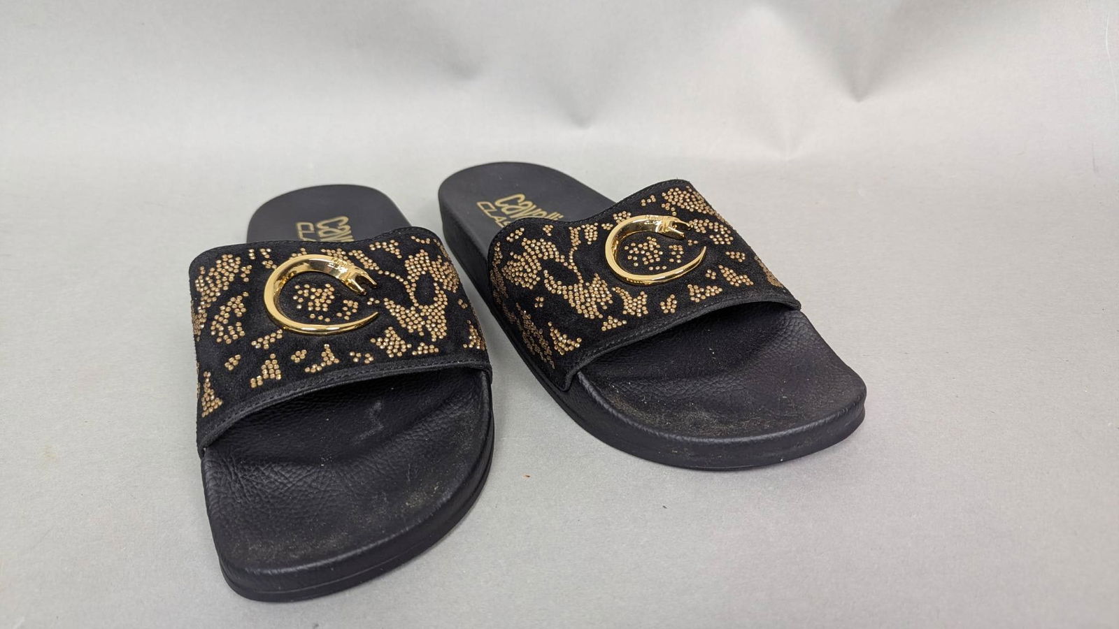 Cavalli Class Black and Gold Slide Sandals, Size 41 (1 of 5)