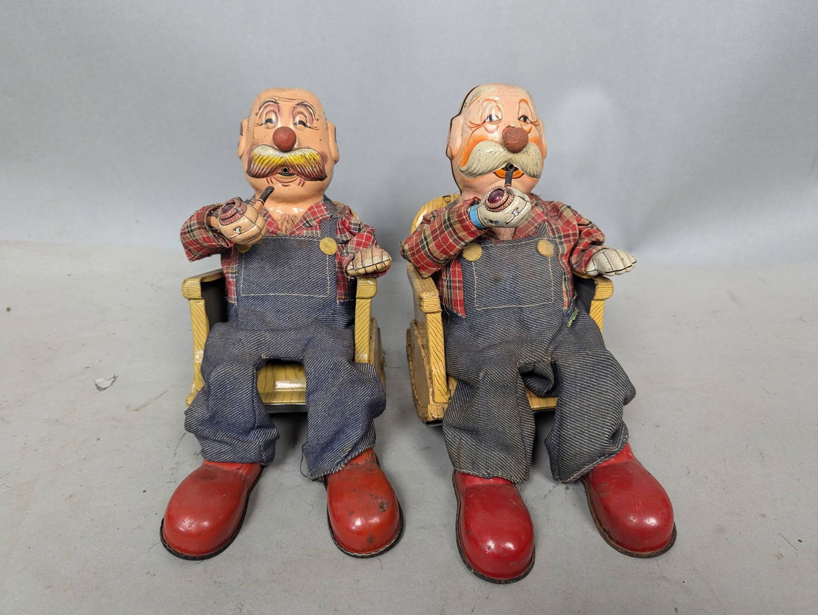 Pair of Battery-Operated Tin Litho Smoking Grandpa Toys by SAN (1 of 8)
