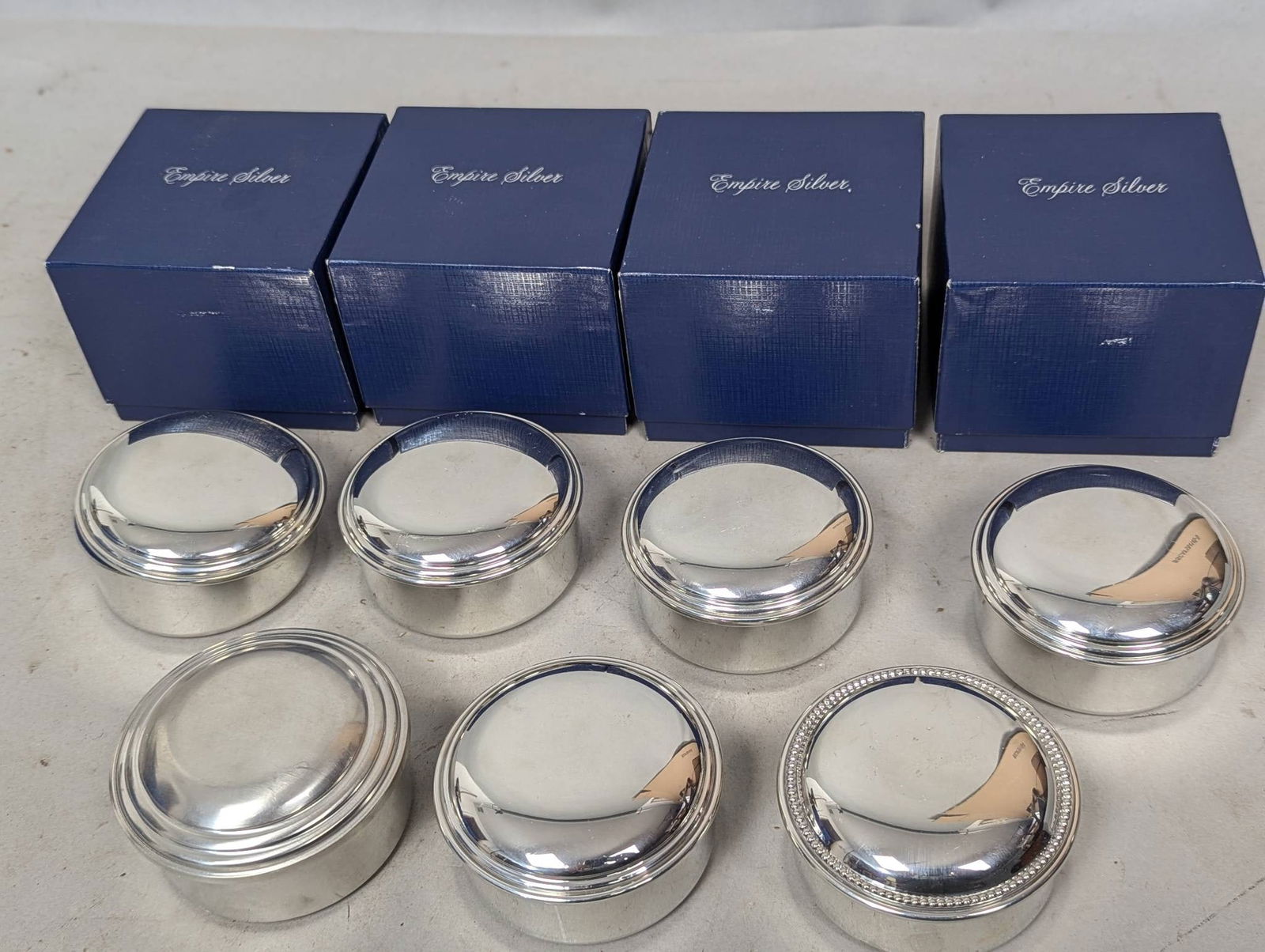 Lot of 7 Empire Silver Pewter RoundÂ  Boxes with Lids (1 of 7)