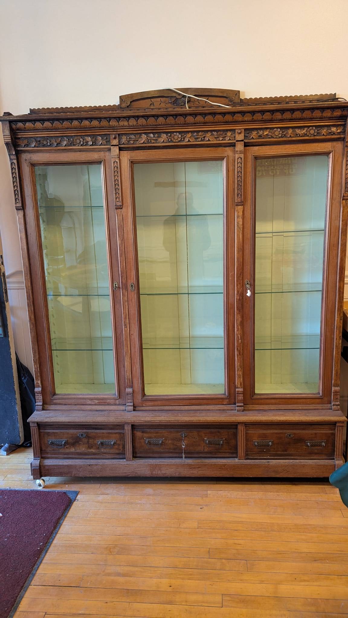 Large Wooden Display Cabinet with Glass Doors and Drawers (1 of 9)