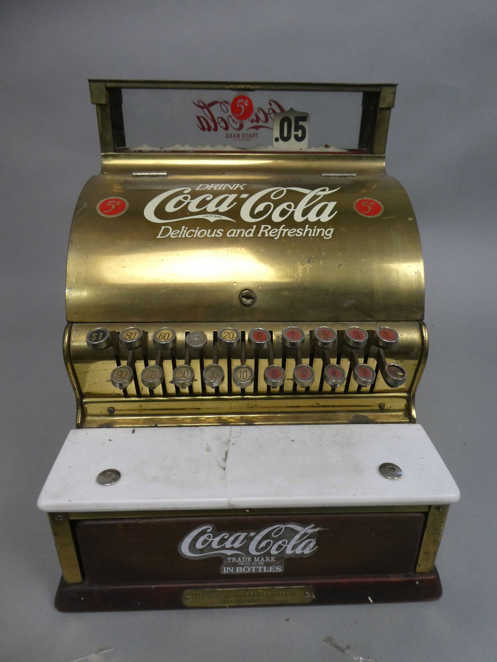 Antique Brass National Cash Register w/ Coca-Cola Decals (1 of 8)