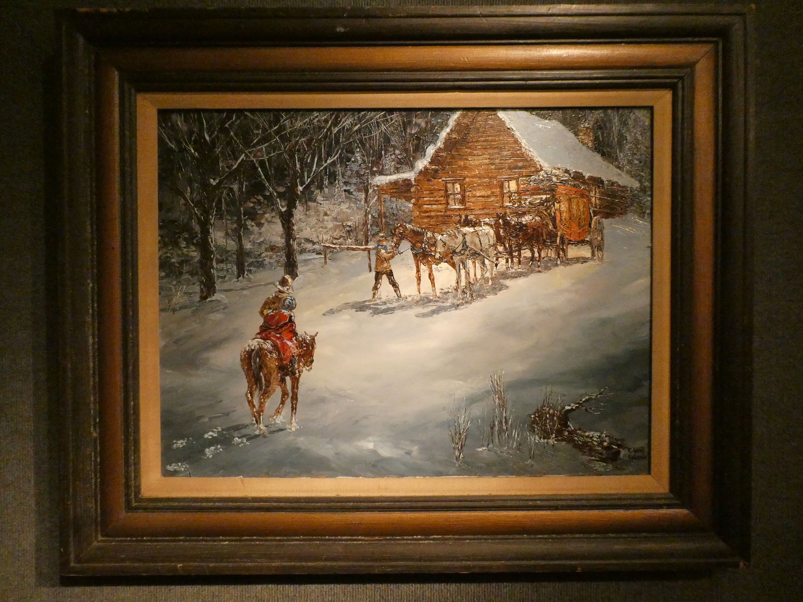 Robert Lebron Stage Coach Station Oil Painting: Robert Lebron Stage Coach Station Oil Painting <br> **NOTE** This is a remote sale. Buyer must arrange pick up or shipping from Rochester Michigan. A couple pack and ship places include: UPS Store