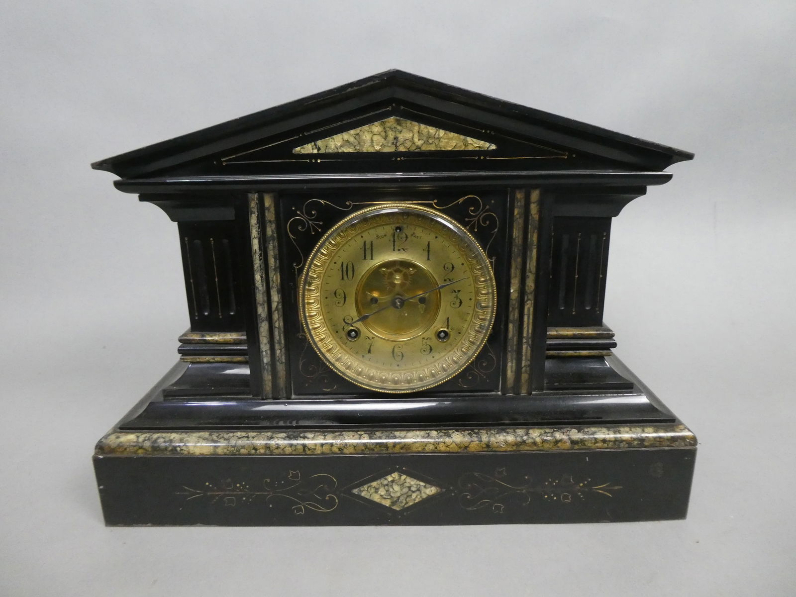 Antique Ansonia Painted Metal Mantel Clock w/ Pendulum & Key (1 of 10)