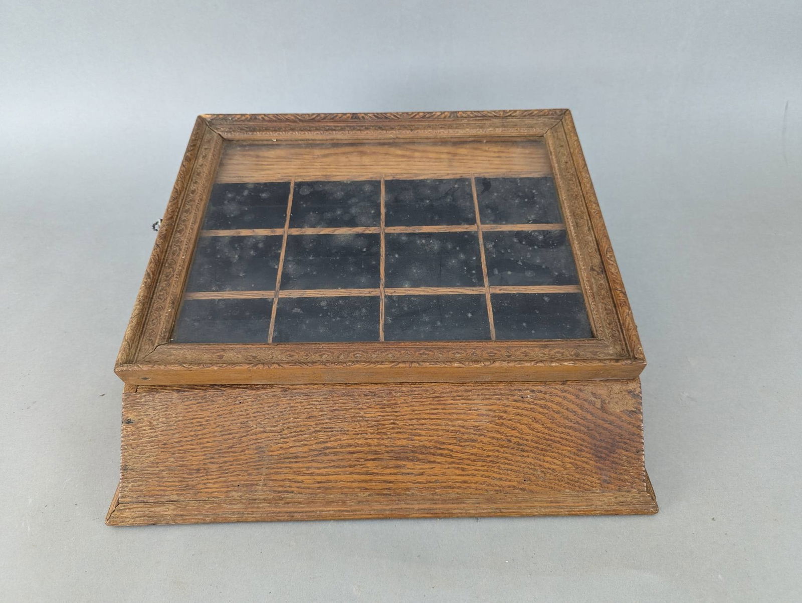 Antique Oak Display Box with Glass Top and Compartments (1 of 8)