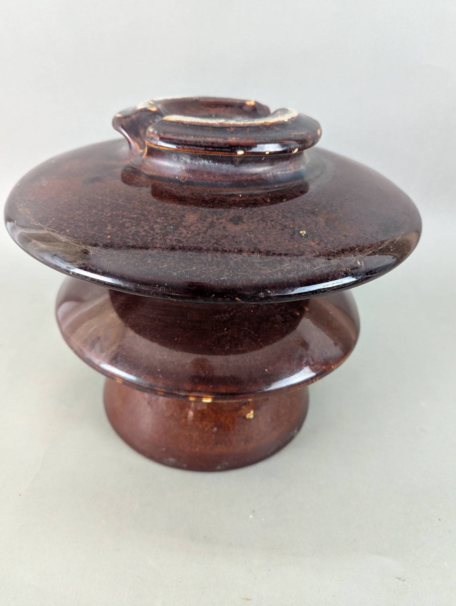 Vintage Brown Porcelain Two-Tier Electrical Insulator (1 of 5)