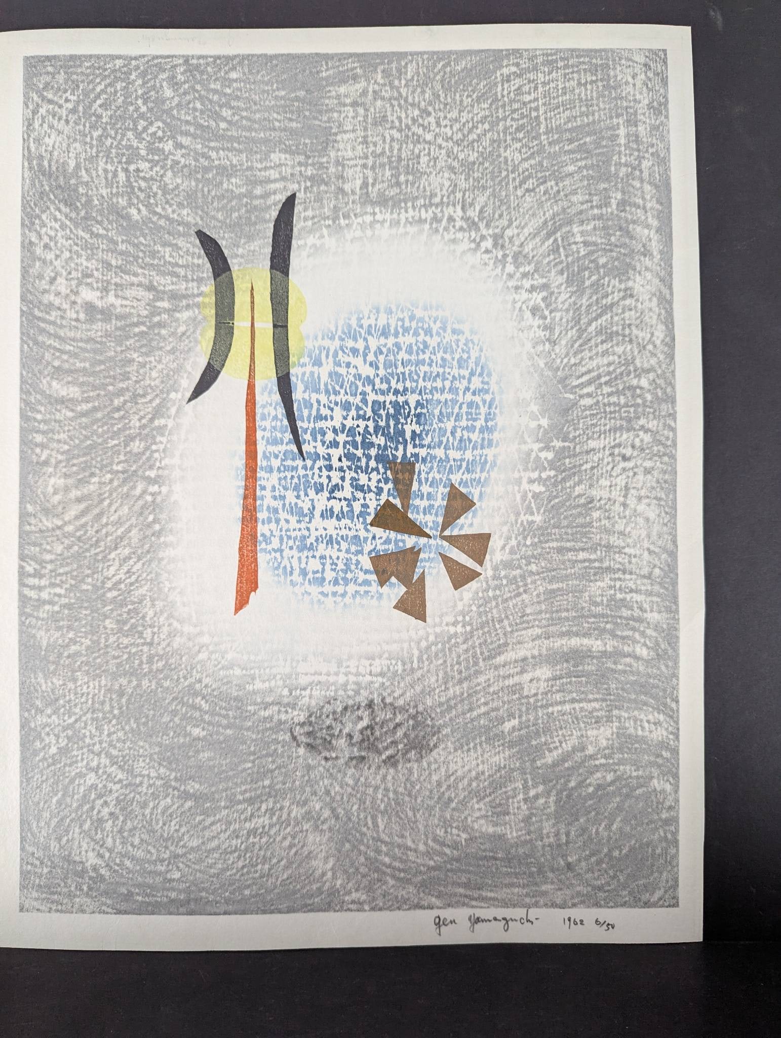 Japanese Woodblock Print by Gen Yamaguchi Titled Hassie 1962 (1 of 11)