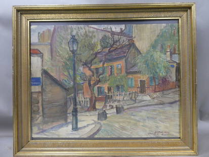 1951 Signed Impressionist View Lapin Agile Paris Watercolor Painting: Impressionist watercolor of Lapin Agile, the historic artist hangout cabaret in the middle of Montmartre Paris. Dated (19)51. "La Pine"? Agile - an American veteran in Paris on the post World War II G