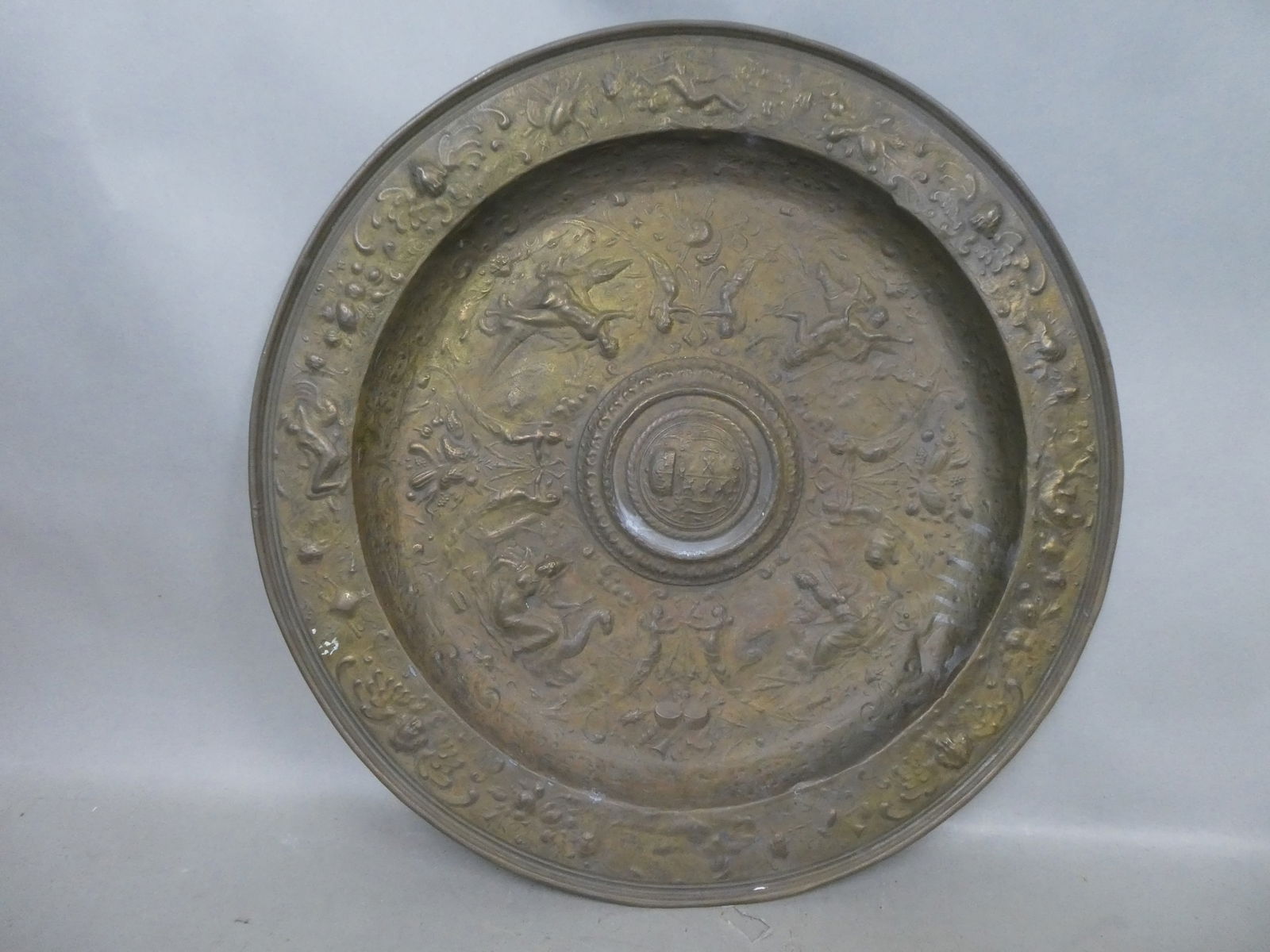 Antique Ornate Figural Mythological Copper Relief Wall Hanging Tray (1 of 6)