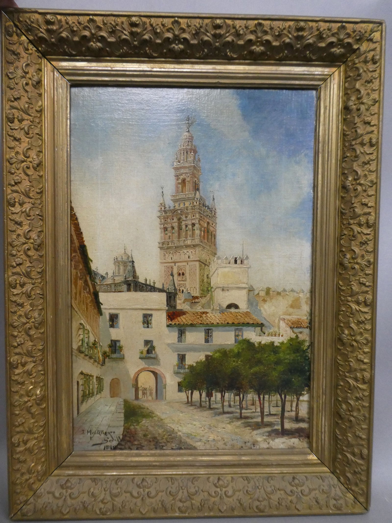 1888 Julio Montenegro Seville La Giralda Oil Painting LISTED ARTIST (1 of 14)