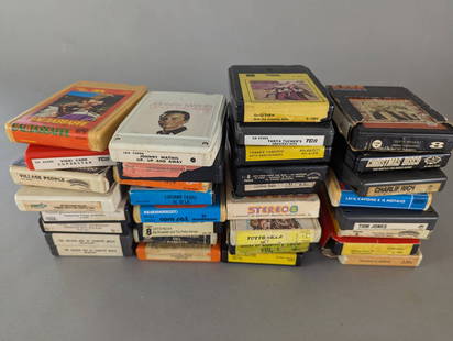 Collection of 33 8 Track Tapes Featuring Various Artists Country Polka etc: Lot of 33 8 track tapes featuring a variety of artists and musical genres. Titles include albums by Tom Jones, Charles Rich, Tanya Tucker, Village People, and numerous others. Albums range from