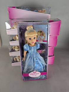 11 Disney Princess and Me Cinderella Dolls in Original Boxes: 11 Disney Princess and Me Cinderella dolls, each in its original packaging. These dolls are First Edition and dressed in detailed blue Cinderella outfits, complete with accessories. Boxes measure 21 h