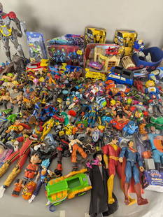 Huge Lot Action Figures Including Dragon Ball Space Jam Toy Story etc: Action figures featuring a diverse array of characters from popular franchises. Includes figures from Dragon Ball Super, Toy Story, DC Comics, WWE, Space Jam, and Darkwing Duck. Various sizes and styl
