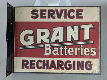 1952 Original Grant Batteries Service Recharging Porcelain Flange Sign