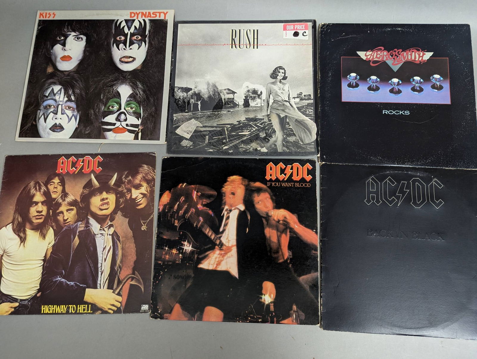 Ten Classic Rock Vinyl Records by AC DC Kiss Metallica Rush Areosmith (1 of 2)
