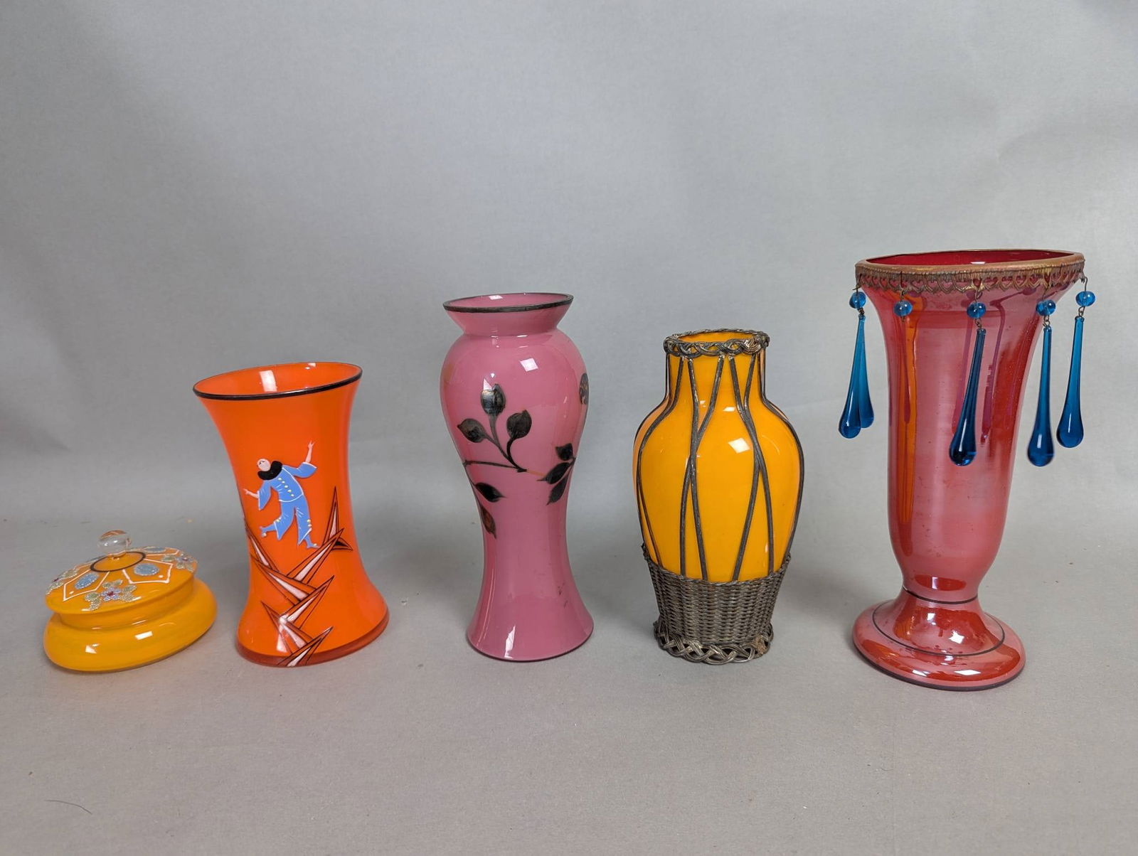 5 Hand Blown Czech Glass Vases and Lidded Jar (1 of 7)