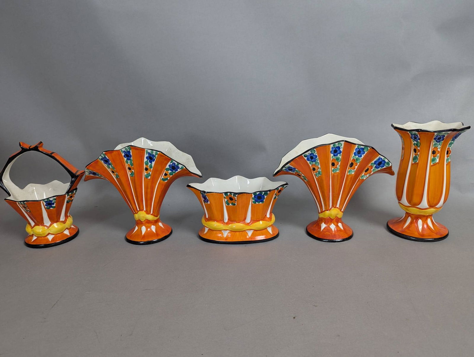 5 Hand Painted Czech Art Pottery Vases and Containers (1 of 9)