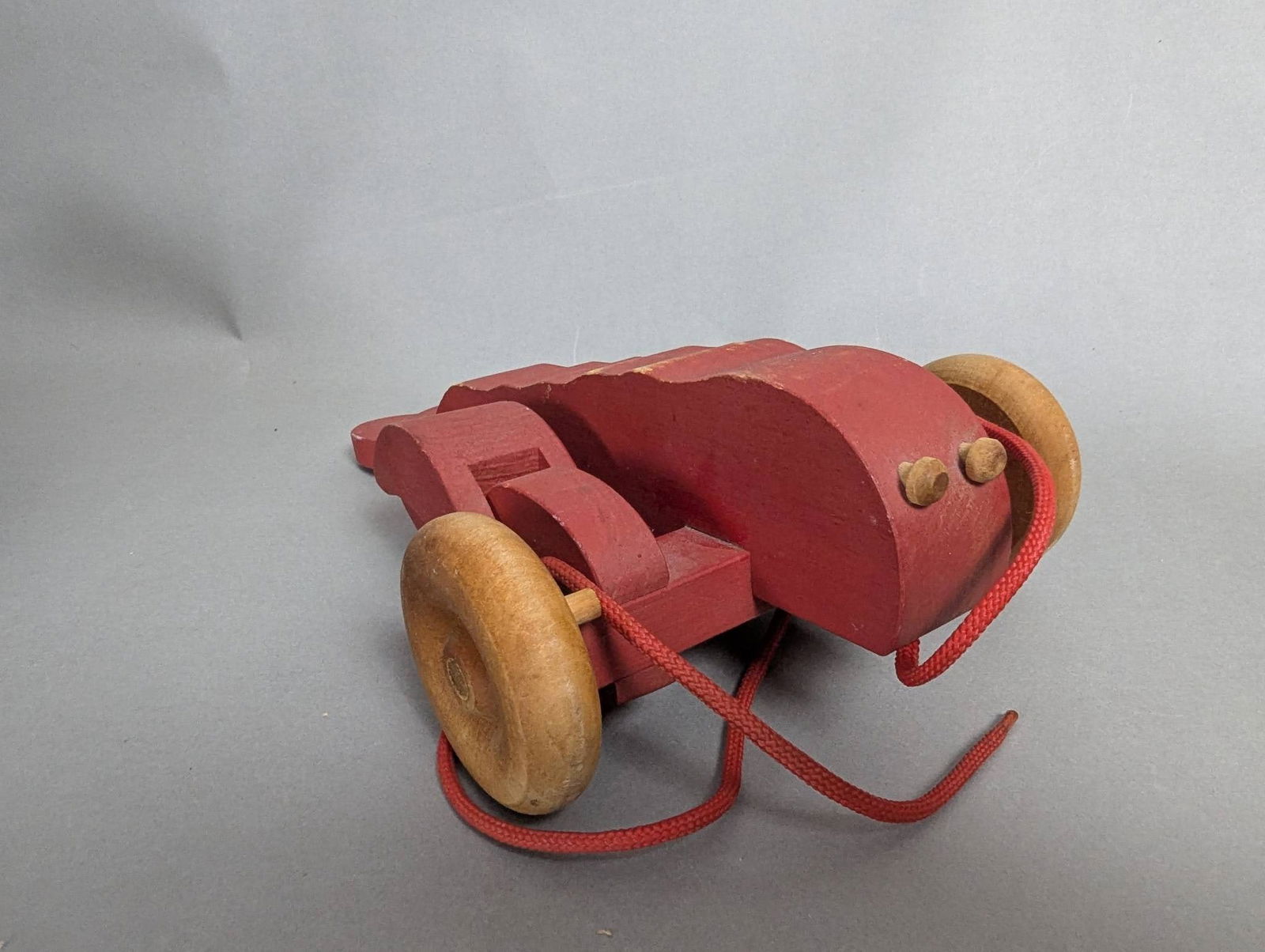 Larry Lobster Wood Pull Toy by Country Woodshop, 1986, Handmade in Maine: Handcrafted Larry Lobster wood pull toy produced by Country Woodshop and copyrighted in 1986. Made in Maine, USA, this toy is constructed using a combination of pine for the body and maple for the eye