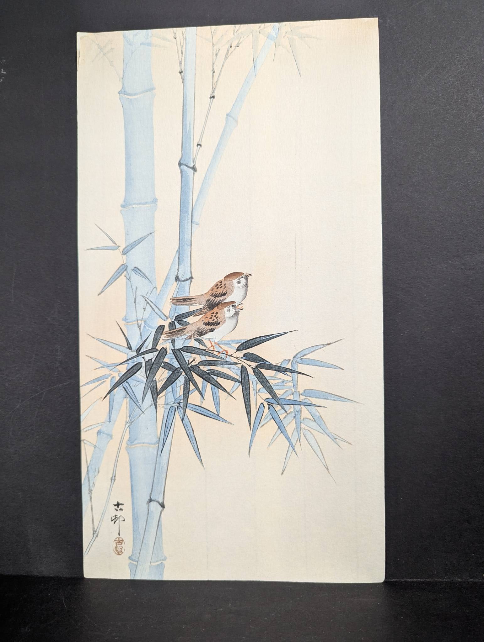 Japanese Woodblock Print by Ohara Koson Depicting Sparrows and Bamboo c1910 (1 of 6)