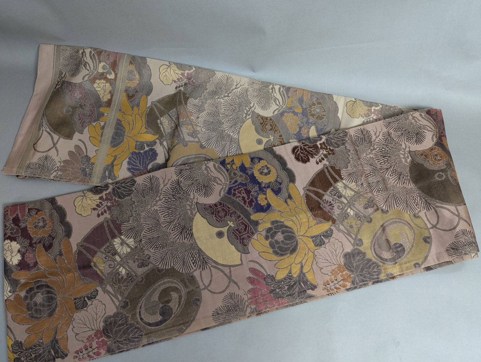 Maru Obi Vintage Silk Japanese with Floral and Abstract Motifs (1 of 5)