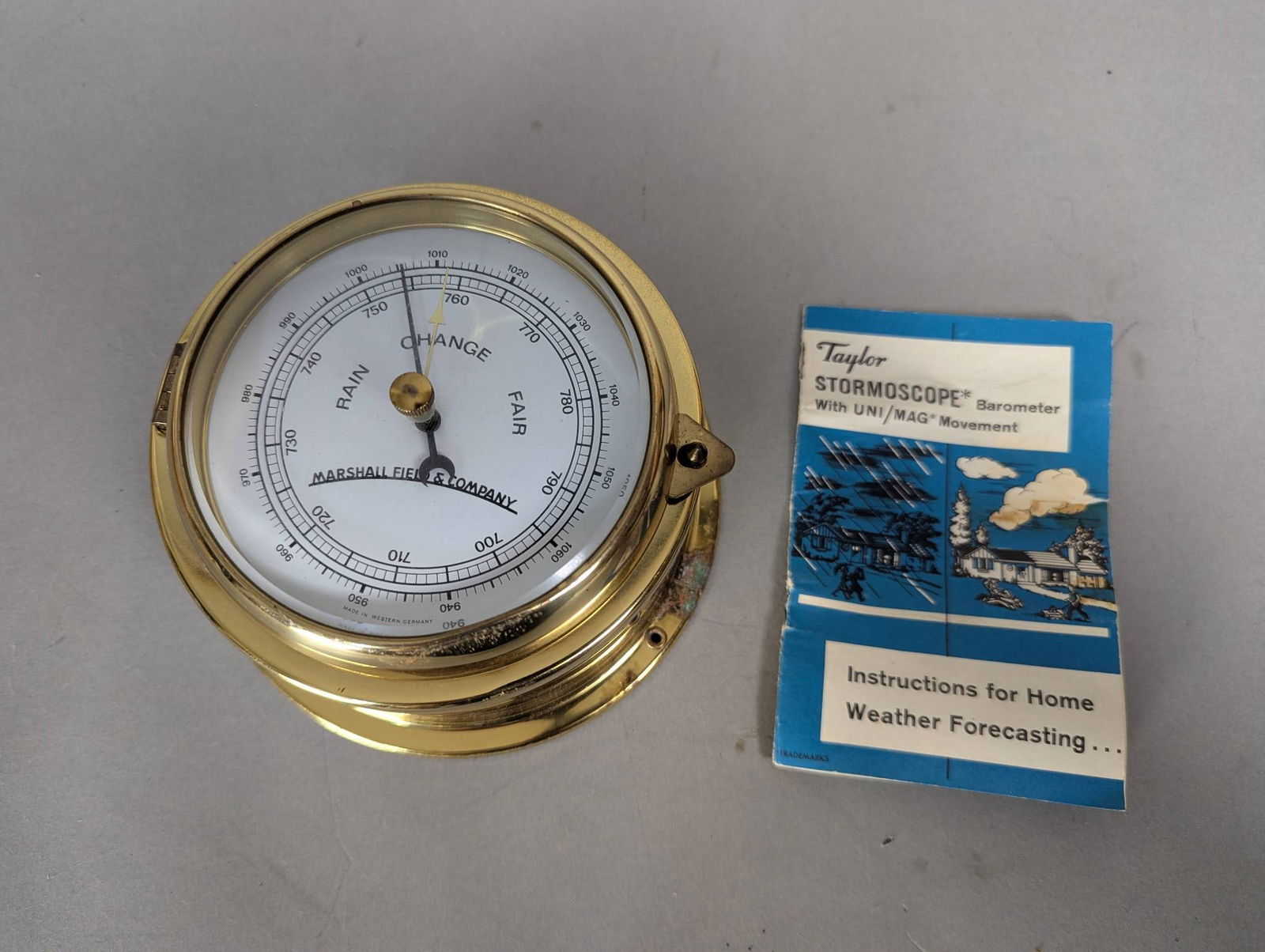 Marshall Fields Taylor Brass Barometer with UniMag Movement and Instructions (1 of 7)