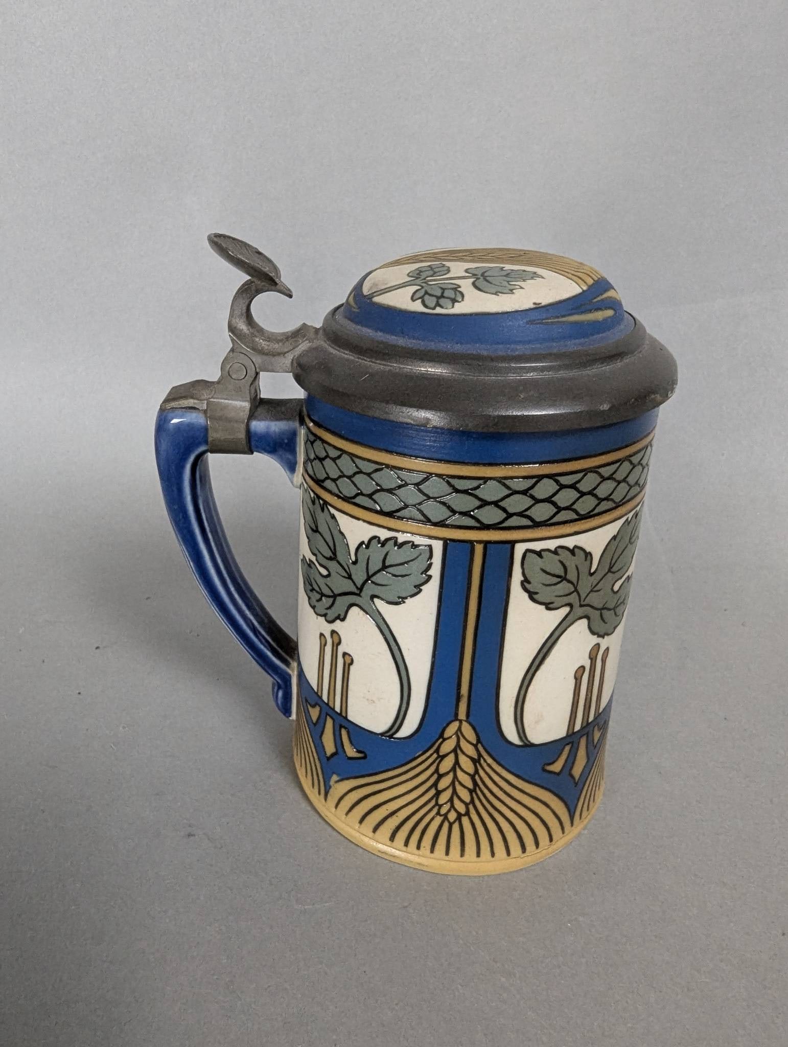 Mettlach Arts and Crafts Style Lidded Stein with Handle (1 of 8)