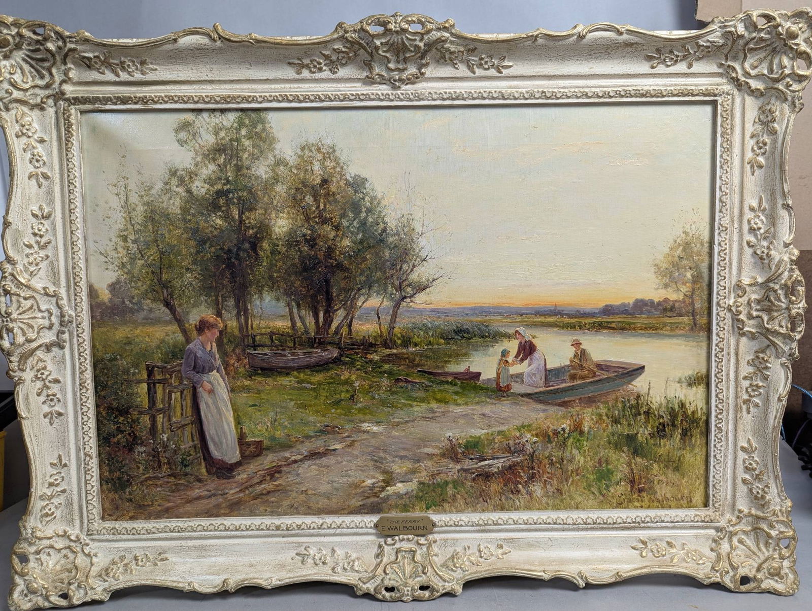 The Ferry by Ernest Walbourn Oil on Canvas in Ornate Frame (1 of 16)