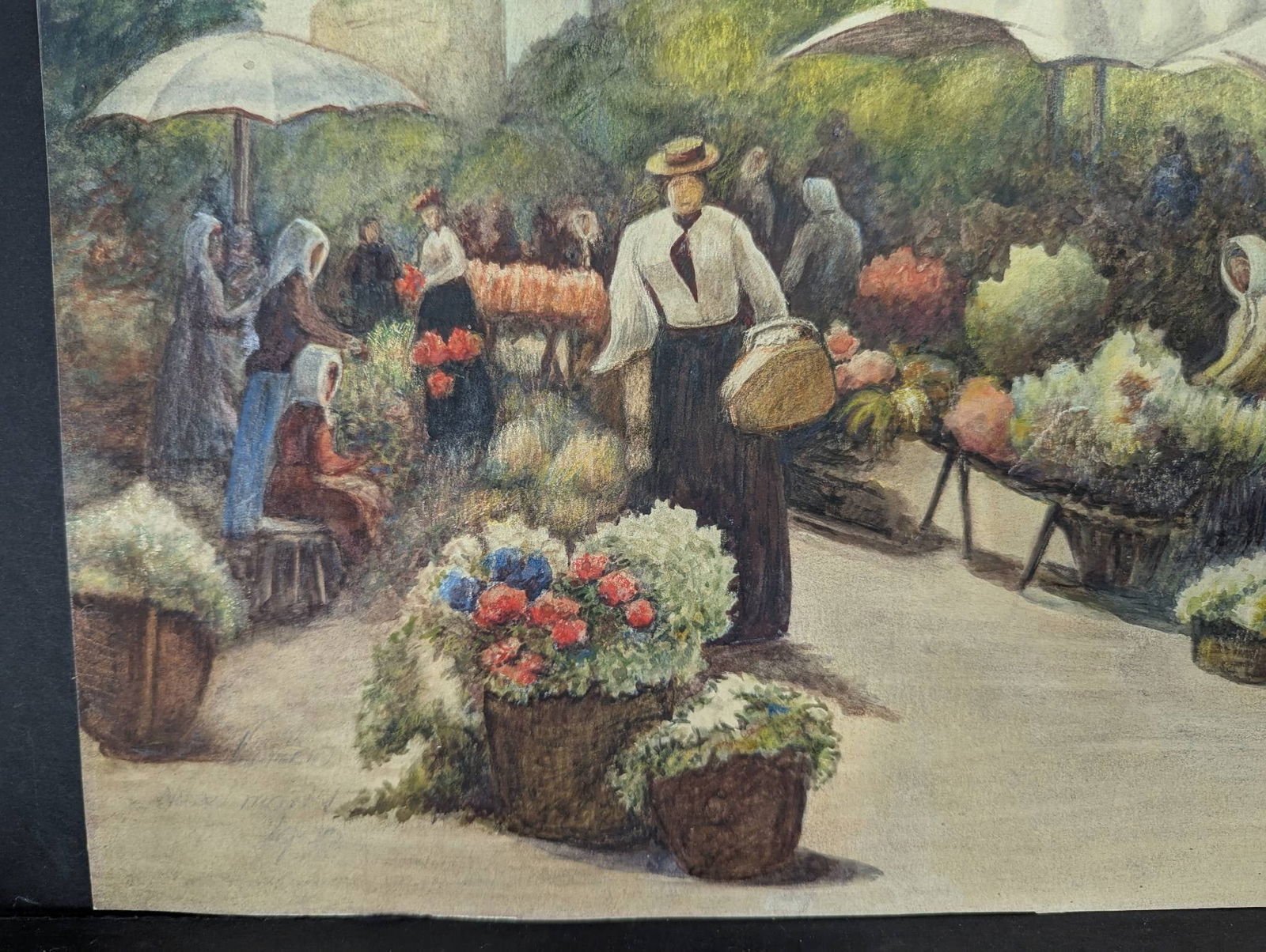 1949 Eugene Califano Watercolor Gouache Depicting Market Scene (1 of 6)