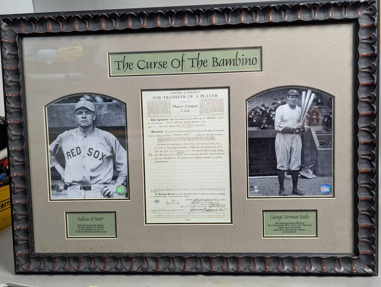 Curse of the Bambino Babe Ruth Transfer Document and Photographs Display (1 of 10)