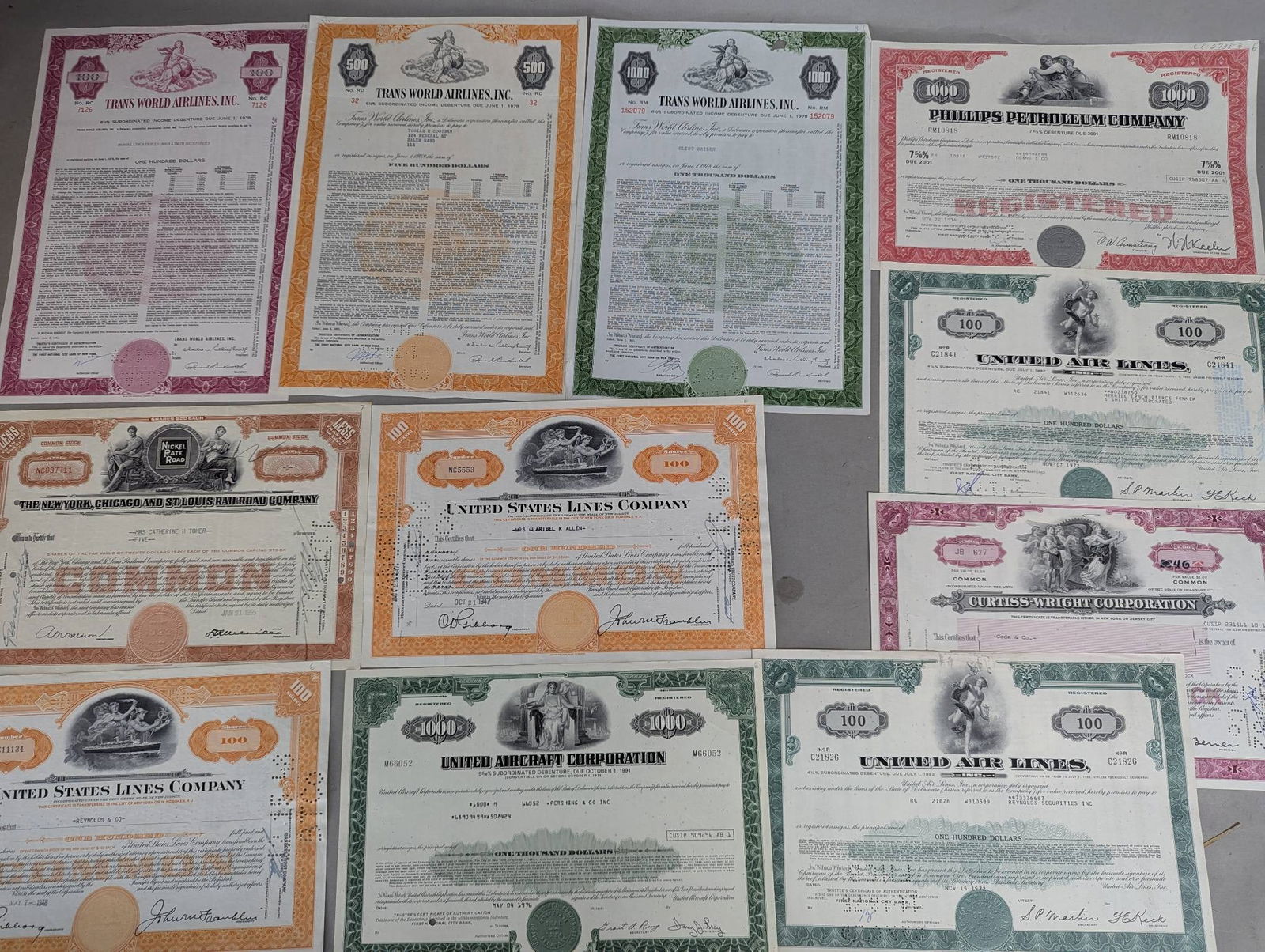 Stock Certificates from Airline Railroad & Ship Companies (1 of 7)