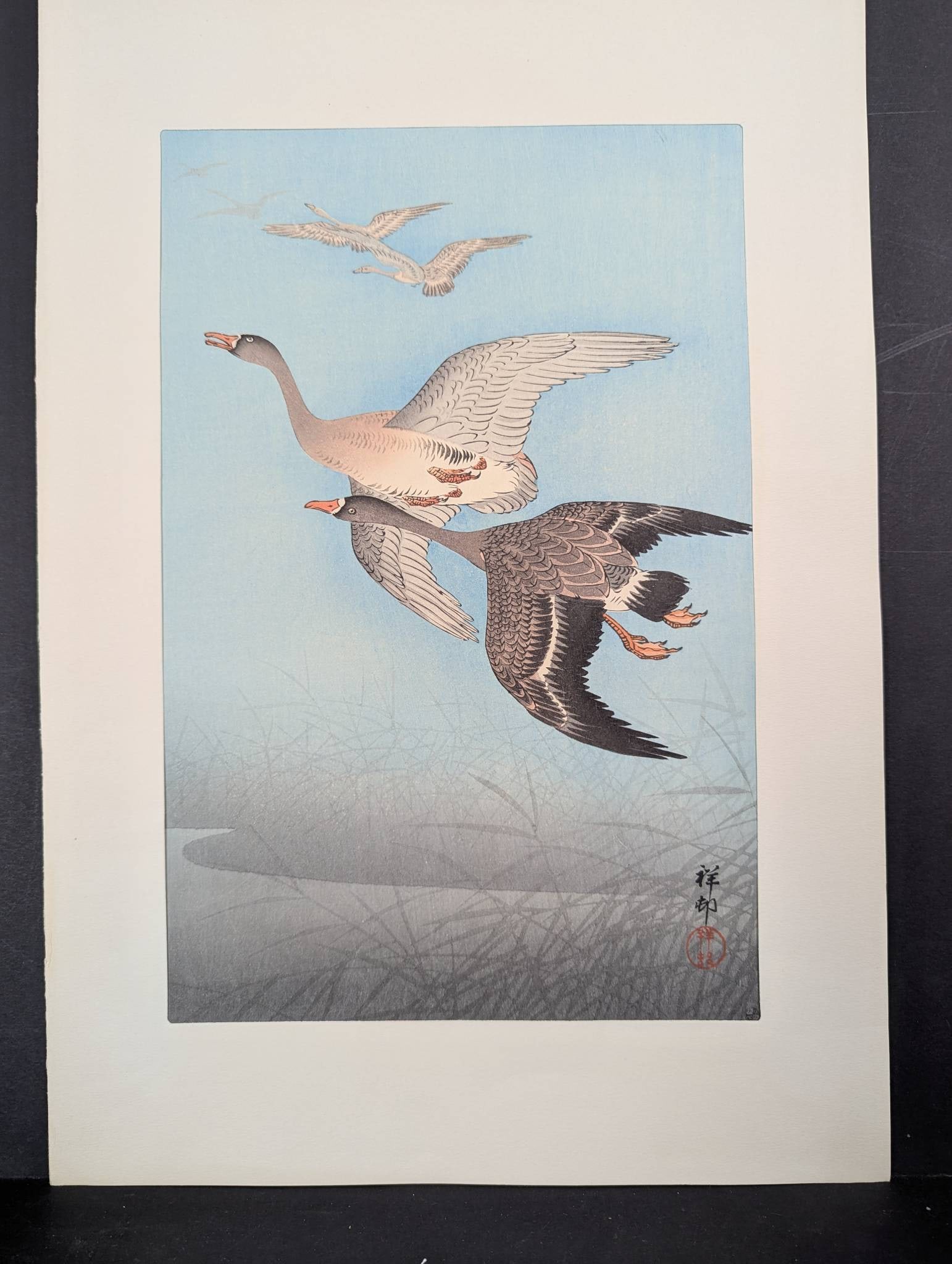 Japanese Woodblock Print â€˜Great Geese in Flightâ€™ by Ohara Koson (1 of 9)