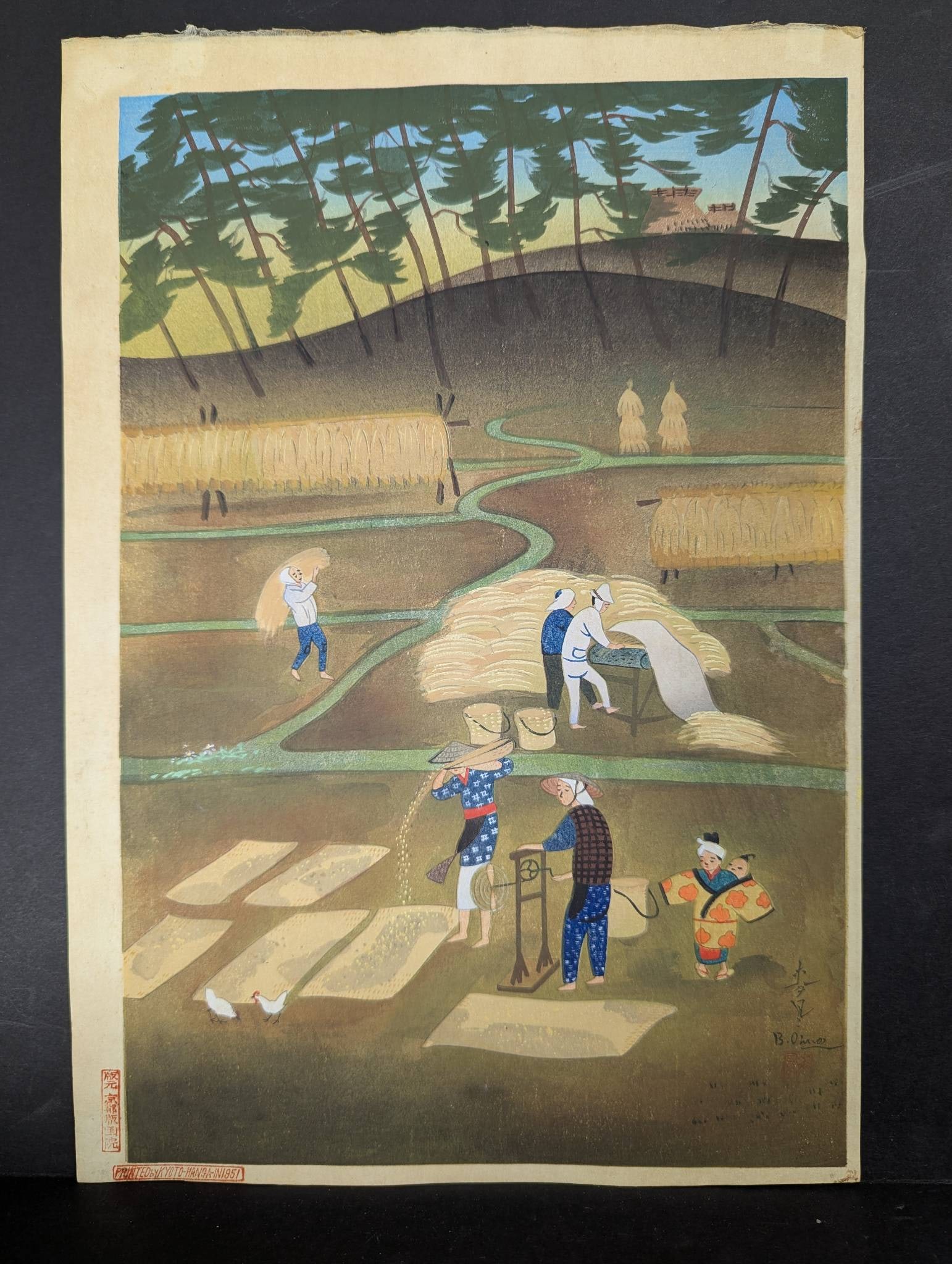 Japanese Woodblock Print by Ohno Bakufu Depicting Autumn Harvest (1 of 9)