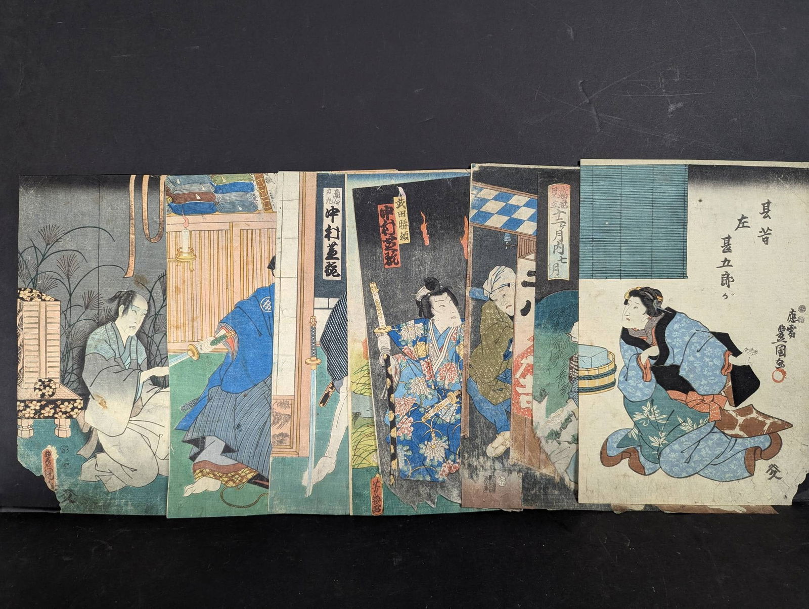 8 Original 19th Century Japanese Woodblock Prints by Toyokuni III and Others (1 of 14)