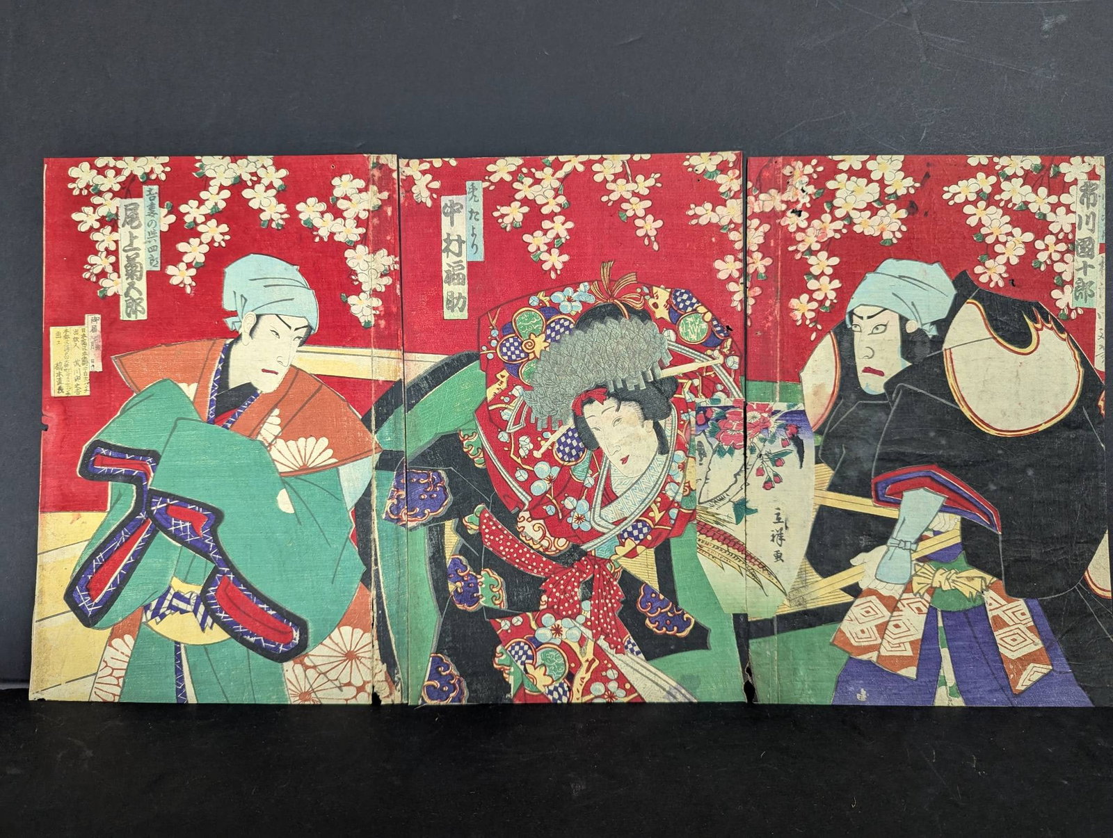 Lot of 2 Japanese Meiji Era Woodblock Print TriptychsÂ  (1 of 10)