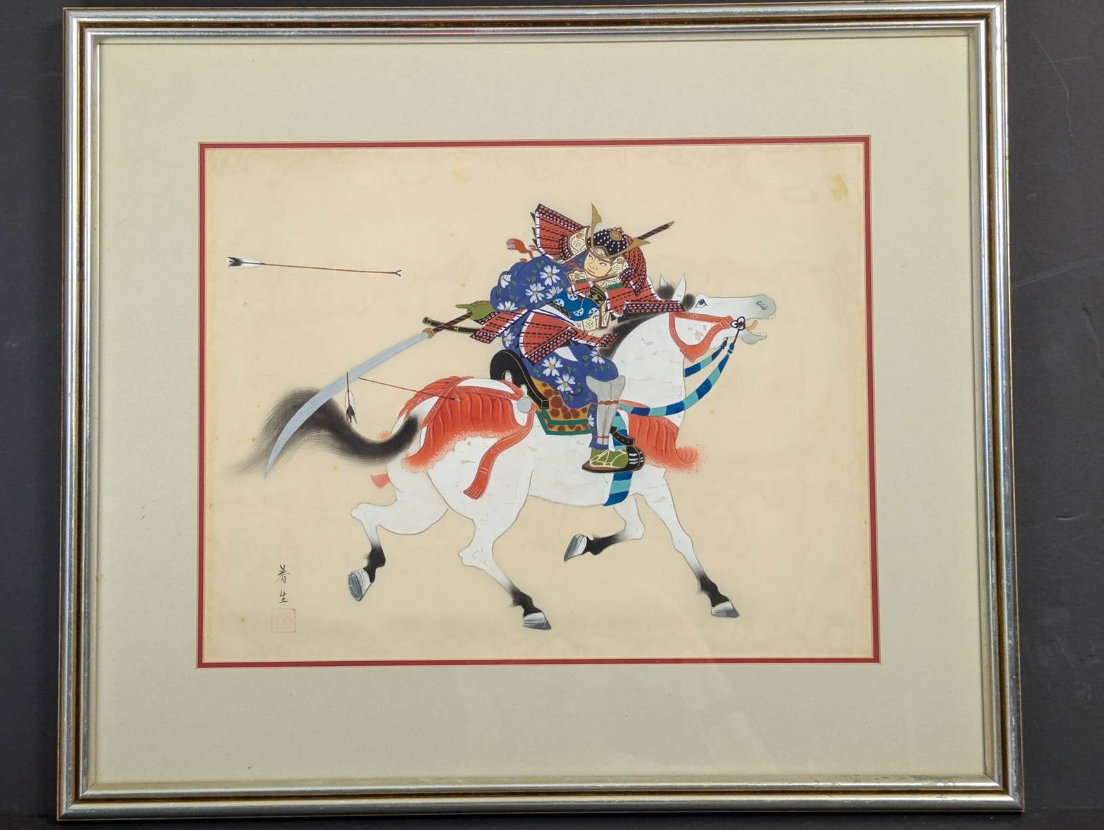 Japanese Silk Painting of Samurai Warrior from Mid-Showa Era (1 of 13)