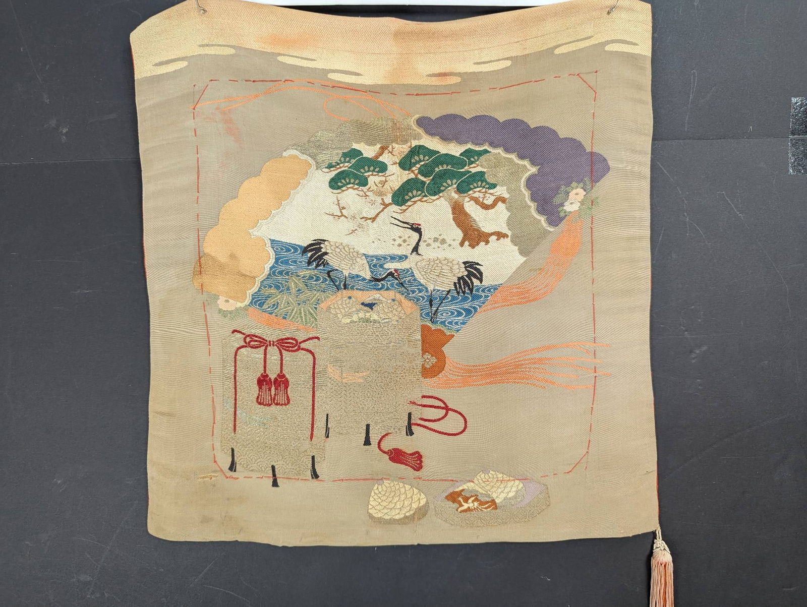 Japanese Fukusa Depicting Cranes, Trees and Gift Motifs (1 of 9)