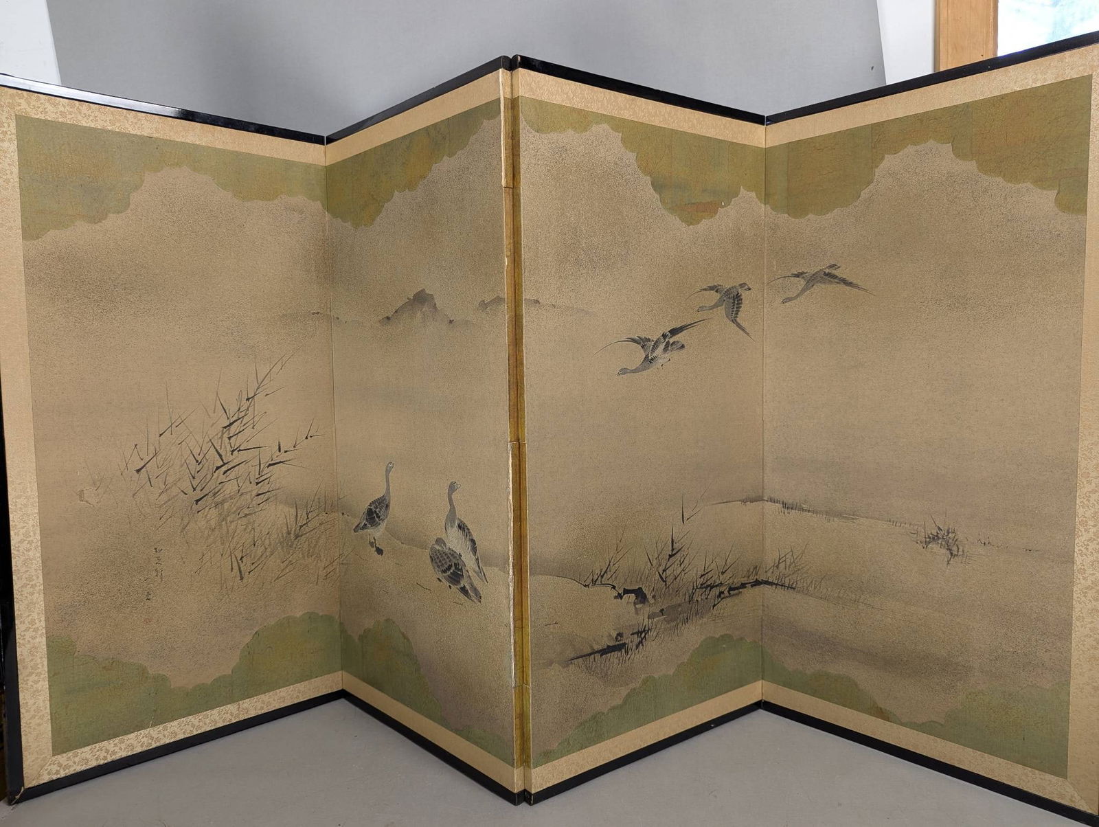 Japanese Byobu Screen Depicting Mountainous Landscape and Birds (1 of 9)