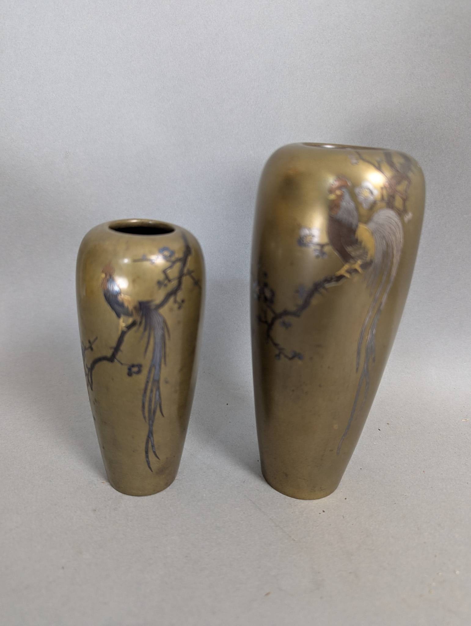 Japanese Bronze Vases with Mixed-Metal Inlay from Meiji Period (1 of 8)