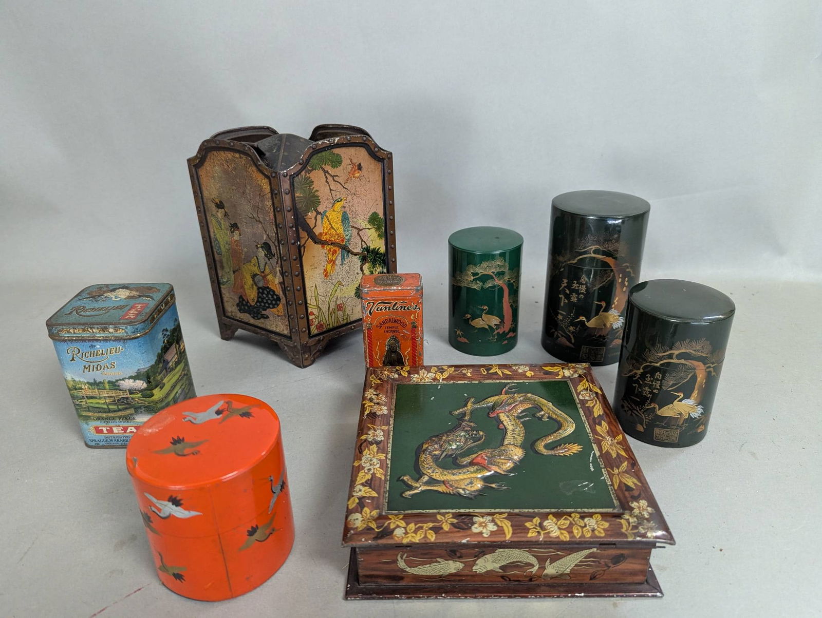 8 Japanese Tin Boxes and Tea Caddies with One English Tin (1 of 9)