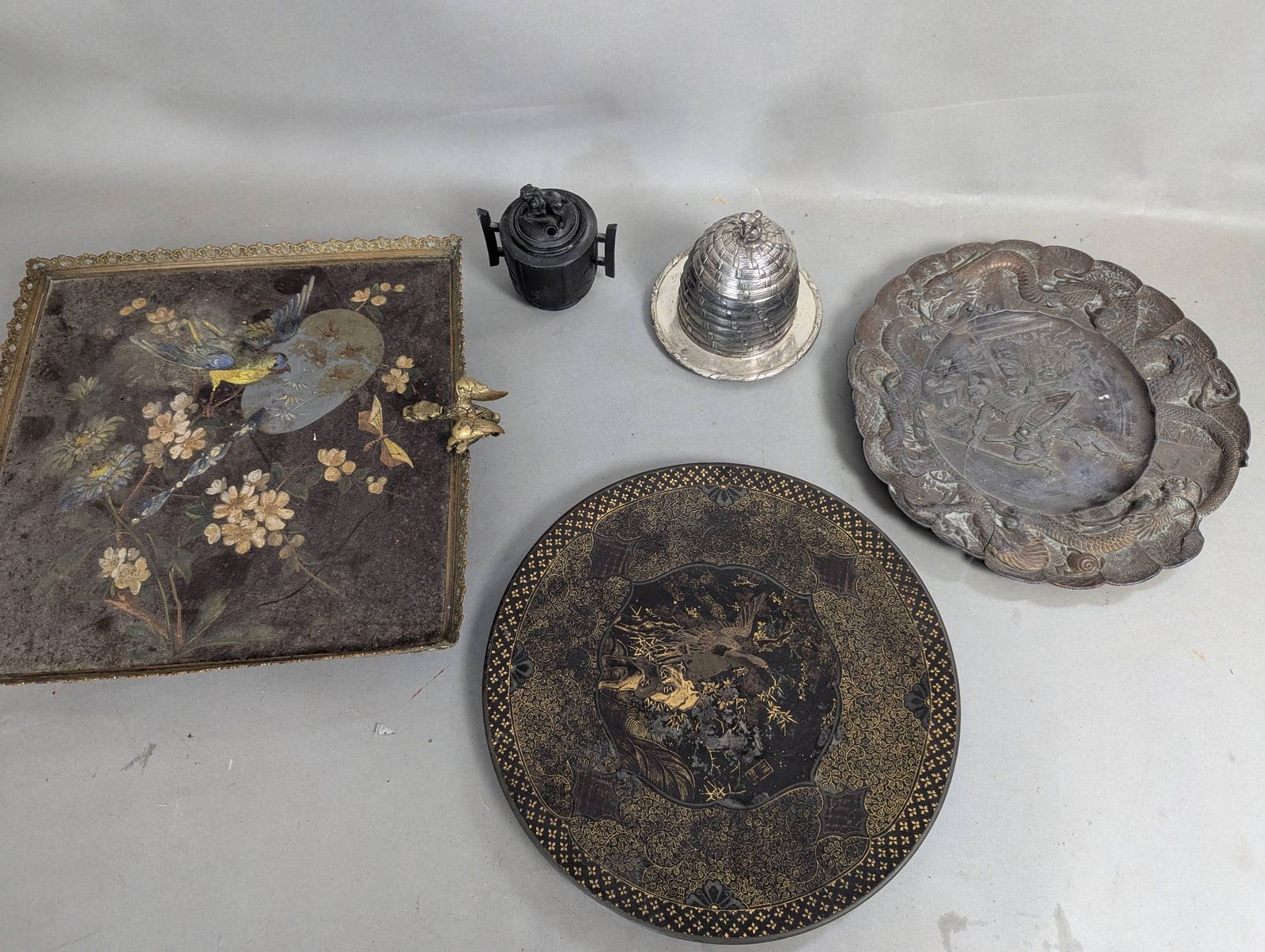 5 Antique Japanese Metalware Including Incense Burner and Footed Tray (1 of 13)