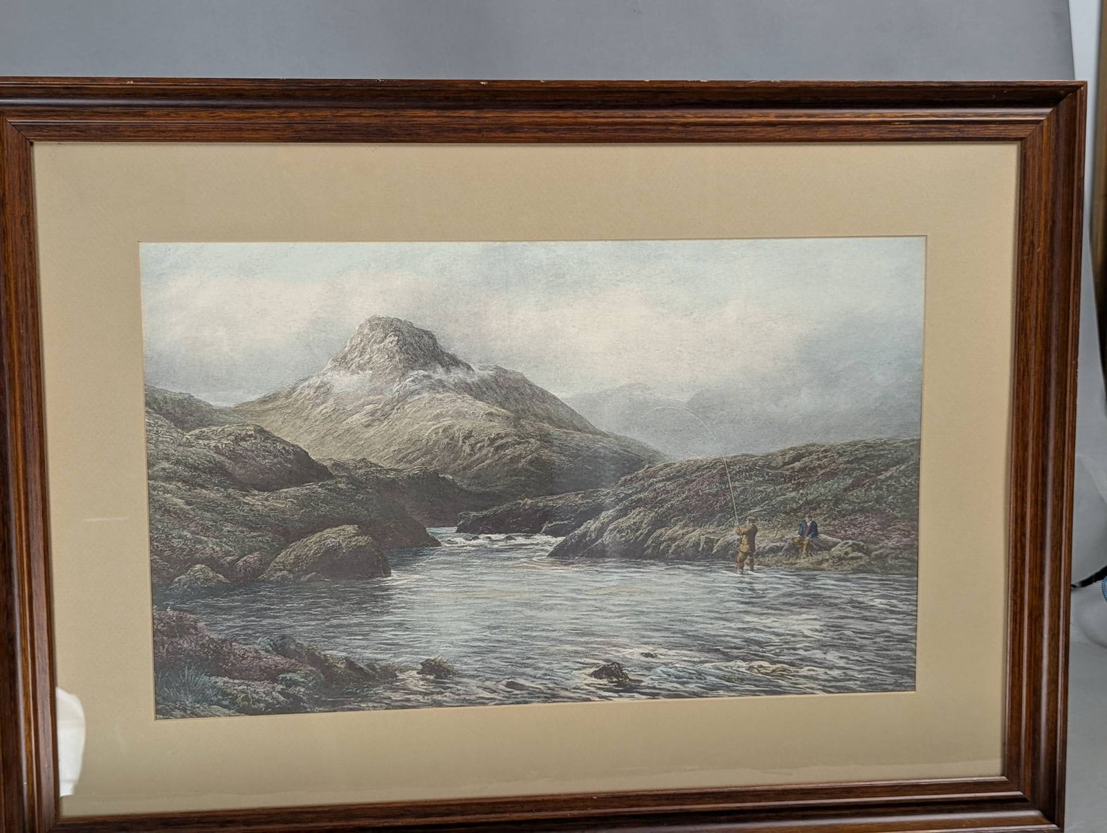 A Tight Line Connemara by Douglas Adams Framed Aquatint Artwork: Aquatint artwork titled A Tight Line Connemara by renowned British artist Douglas Adams (1853-1920). The image size measures 22 1/2 inches high by 13 1/2 inches wide, with the framed dimensions of the