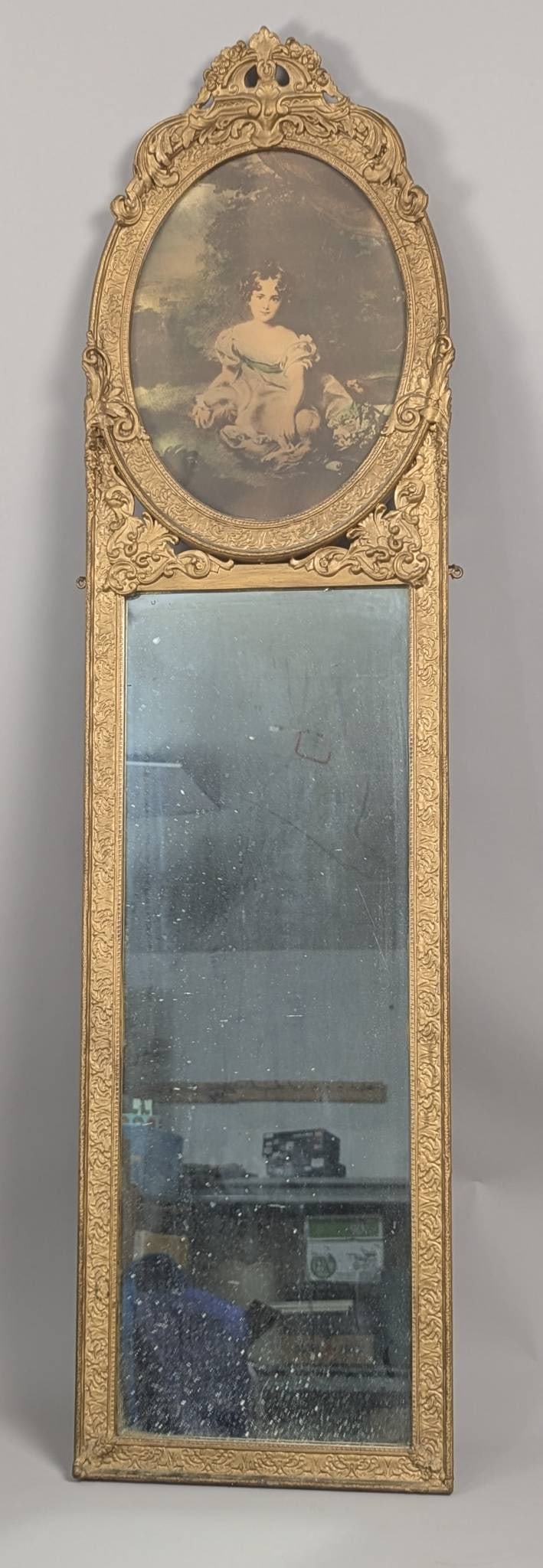 Trumeau Mirror with Ornate Frame and Painted Panel Top (1 of 6)