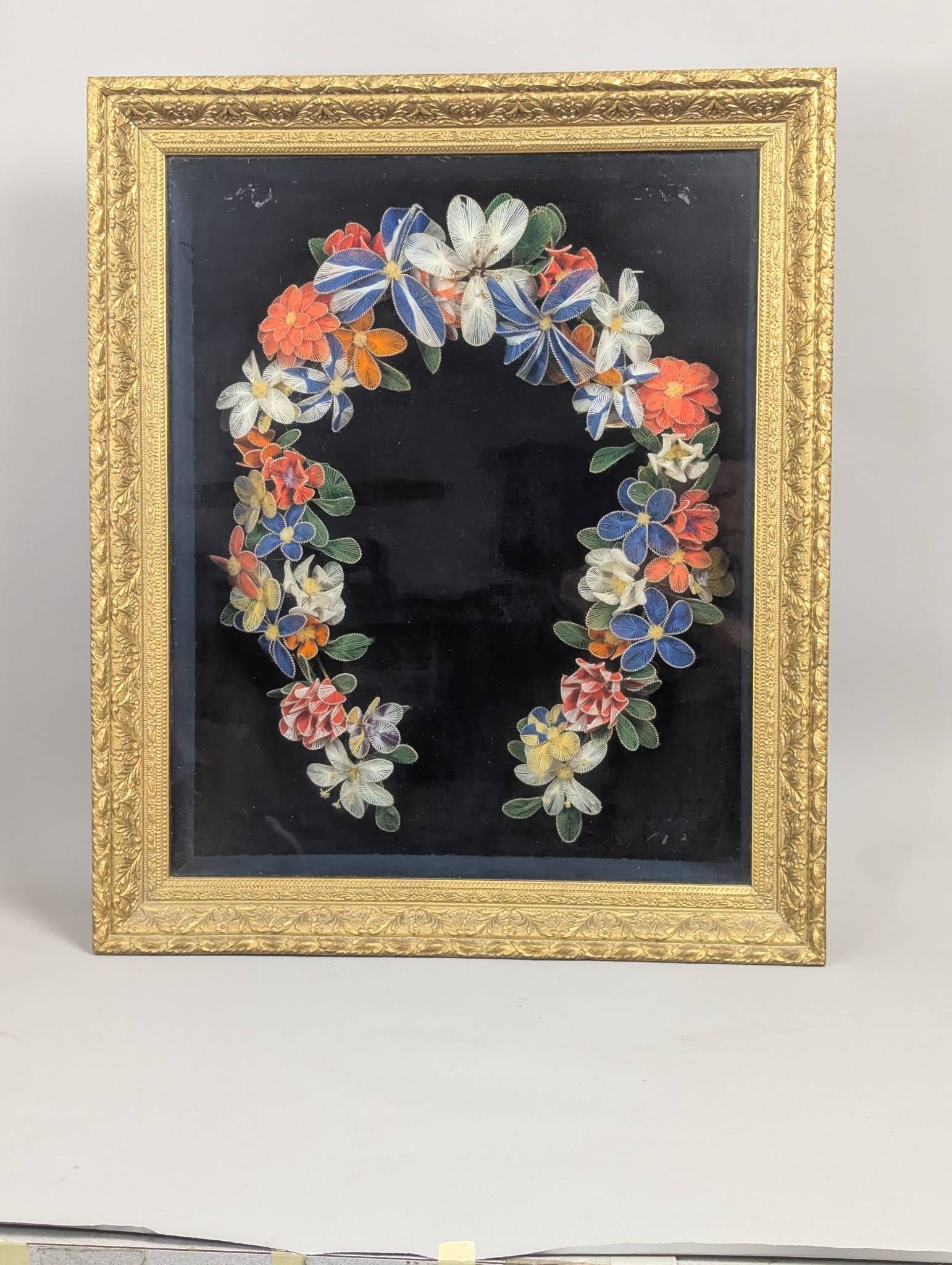 Victorian Shadow Box With Horse Hair Floral Wreath Decoration (1 of 7)